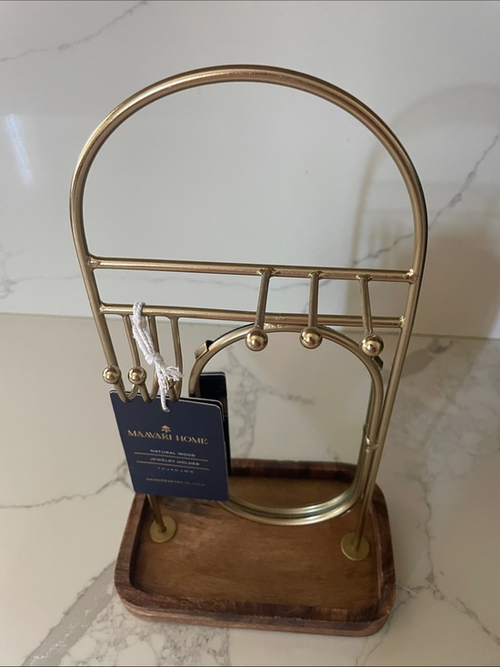 Maavari Home Other - Gold Jewelry Organizer with Mirror, Hooks and Wooden Tray